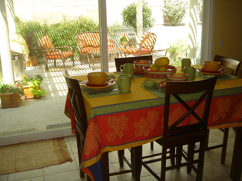 The outside becons from this country french dining room